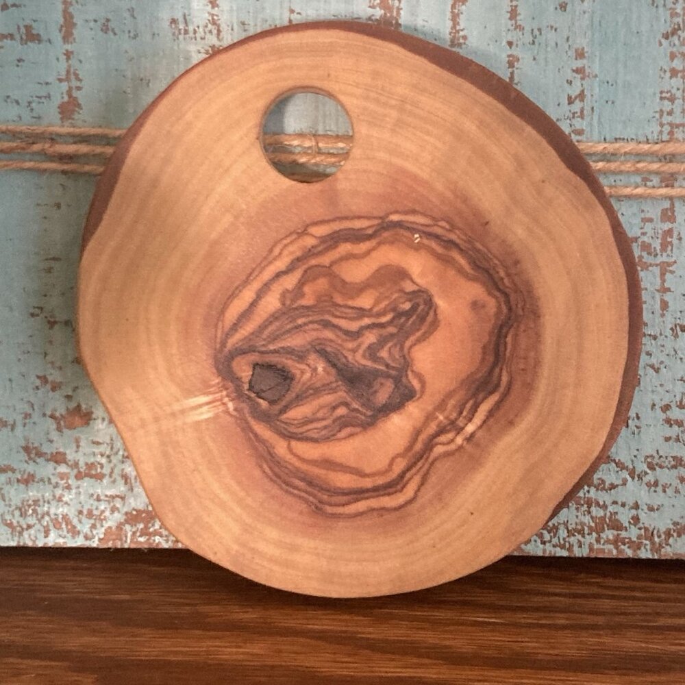 Olive Wood Rustic Natural Coaster Set of 6 with Holder Hand Made - Picture 5 of 16